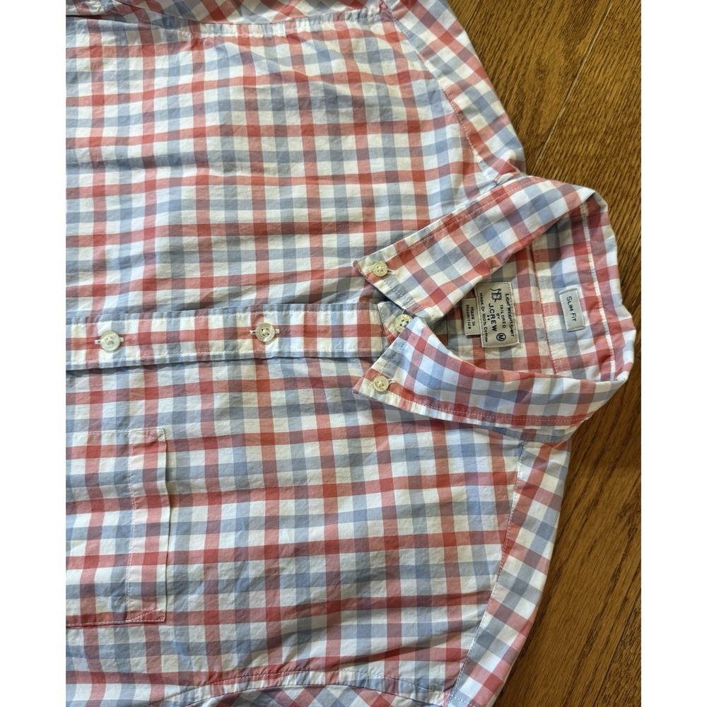 J Crew Slim Lightweight Red Grey Check Button Down Long Sleeve Shirt Men's Sz M